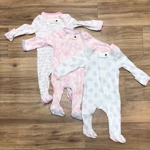 Cloud Island 3 Pack Print Zip Pajamas, NB